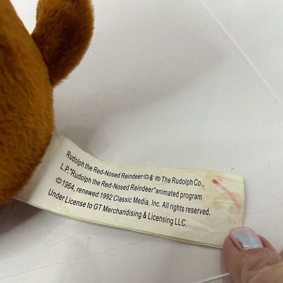 Vintage '90s Gemmy Singing Rudolph The Red Nosed Reindeer Light Up Nose 8" Plush - Picture 7 of 14